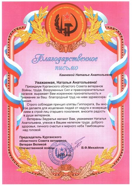 Благодарность Камневой Н.А.